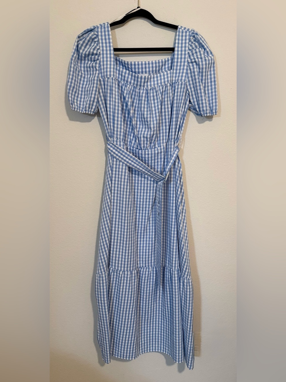 Cottage core gingham maxi dress with belt